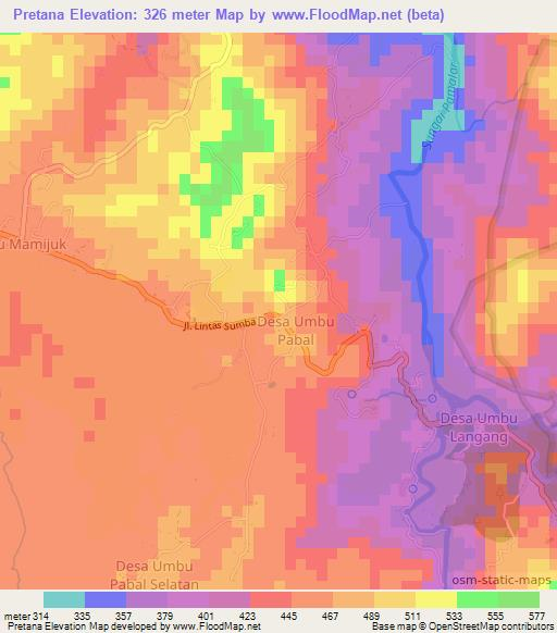 Pretana,Indonesia Elevation Map