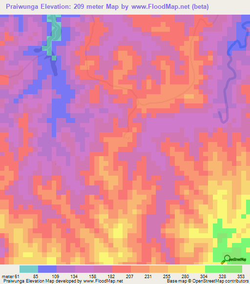 Praiwunga,Indonesia Elevation Map