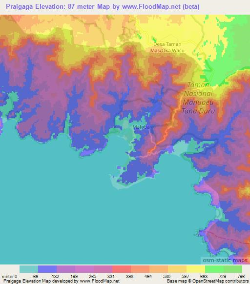 Praigaga,Indonesia Elevation Map