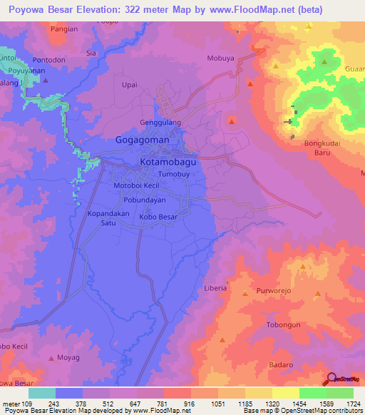 Poyowa Besar,Indonesia Elevation Map