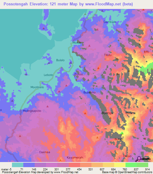 Possotengah,Indonesia Elevation Map