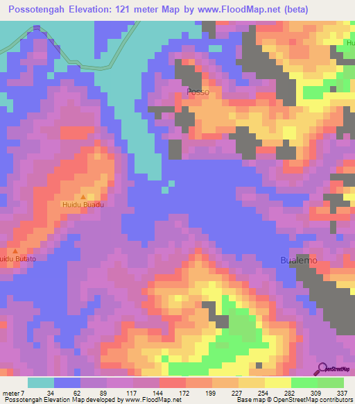 Possotengah,Indonesia Elevation Map