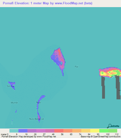 Pornafi,Indonesia Elevation Map