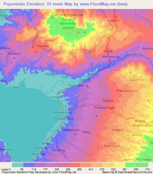 Popontolen,Indonesia Elevation Map