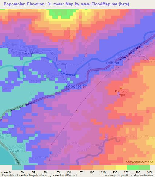 Popontolen,Indonesia Elevation Map