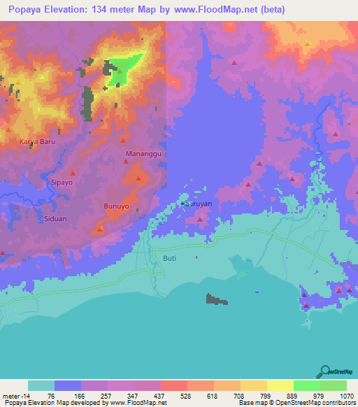 Popaya,Indonesia Elevation Map