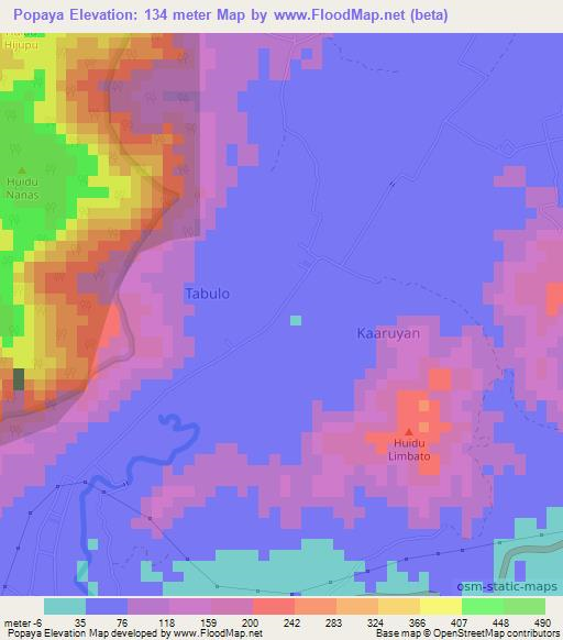 Popaya,Indonesia Elevation Map