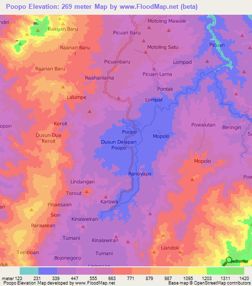 Poopo,Indonesia Elevation Map