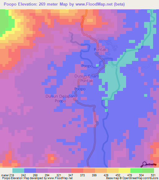 Poopo,Indonesia Elevation Map