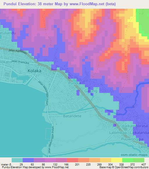 Pundui,Indonesia Elevation Map