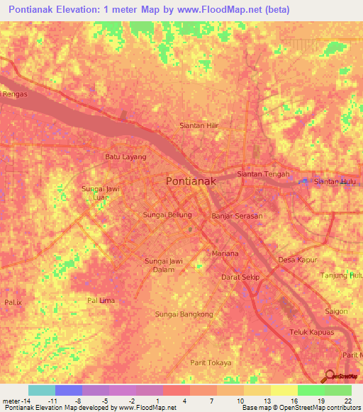 Pontianak,Indonesia Elevation Map