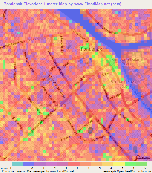 Pontianak,Indonesia Elevation Map