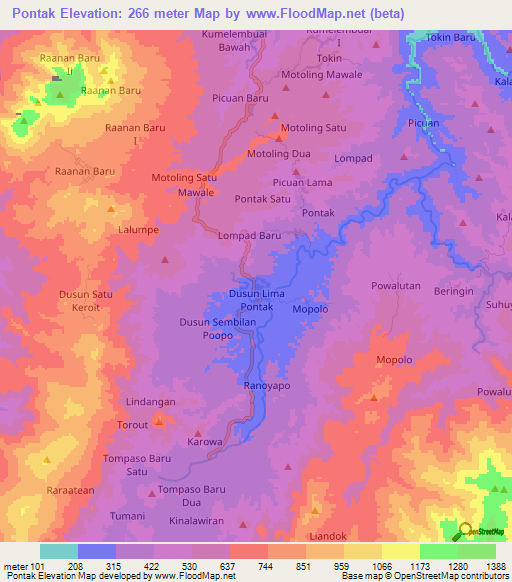 Pontak,Indonesia Elevation Map