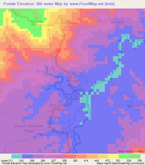 Pontak,Indonesia Elevation Map