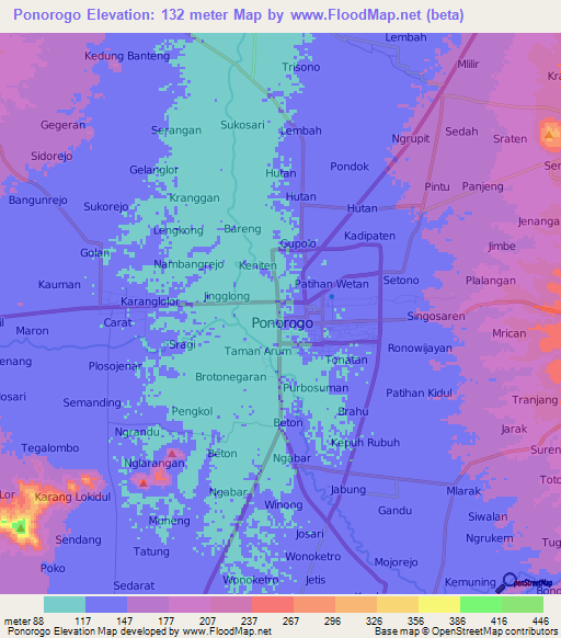 Ponorogo,Indonesia Elevation Map