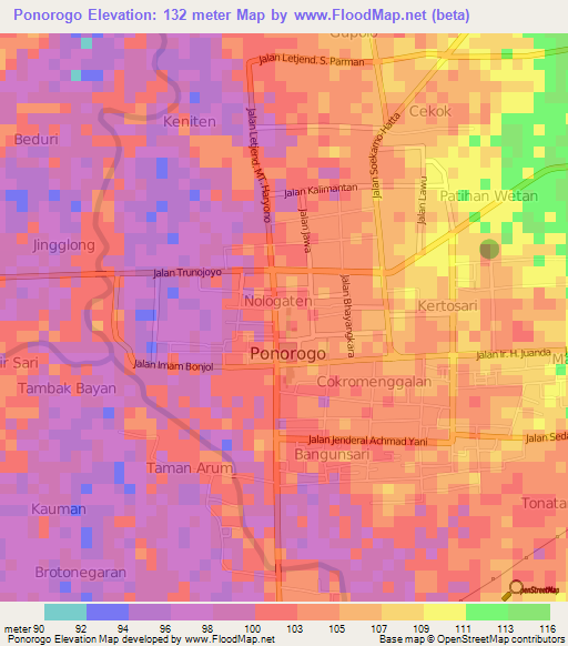 Ponorogo,Indonesia Elevation Map