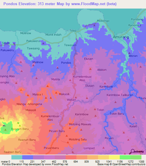 Pondos,Indonesia Elevation Map