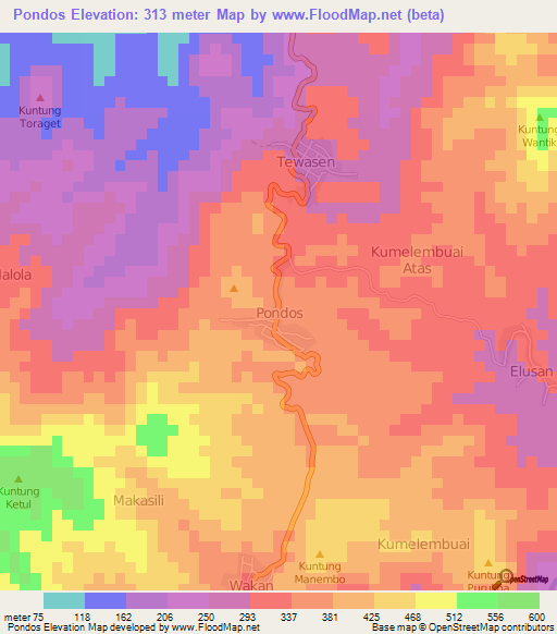 Pondos,Indonesia Elevation Map