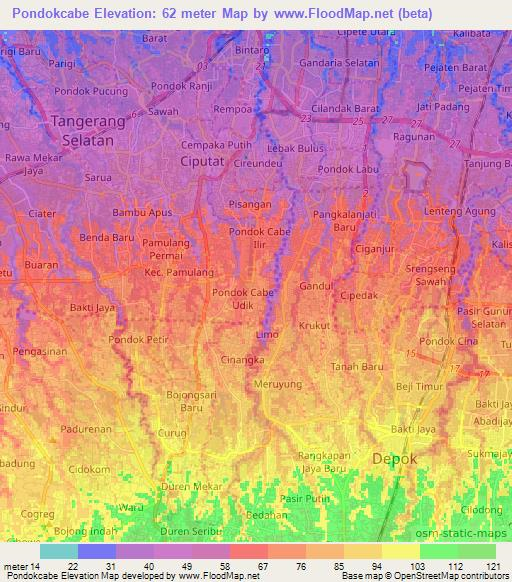 Pondokcabe,Indonesia Elevation Map