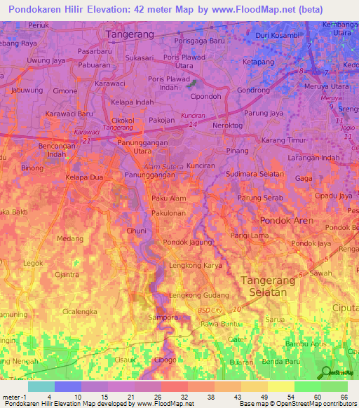 Pondokaren Hilir,Indonesia Elevation Map