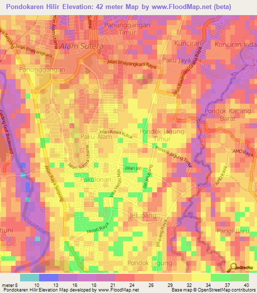 Pondokaren Hilir,Indonesia Elevation Map