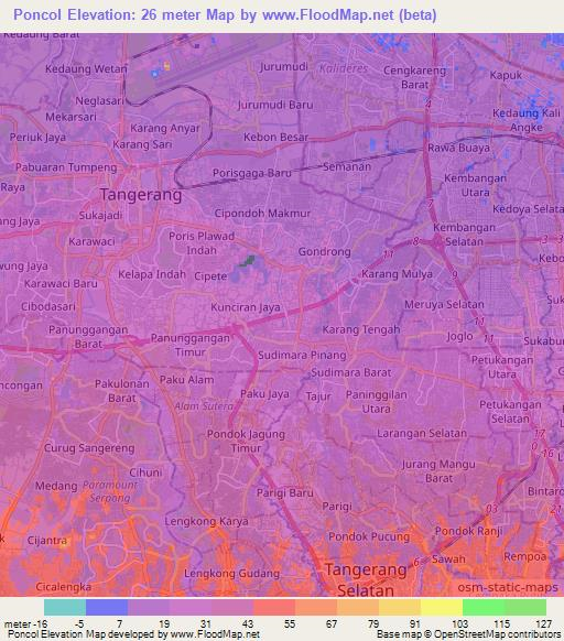 Poncol,Indonesia Elevation Map