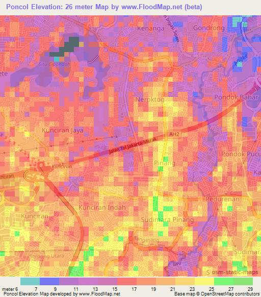 Poncol,Indonesia Elevation Map