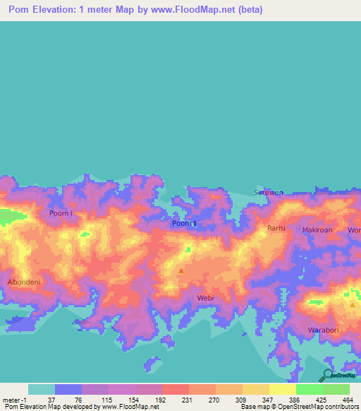 Pom,Indonesia Elevation Map