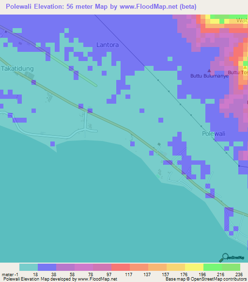 Polewali,Indonesia Elevation Map