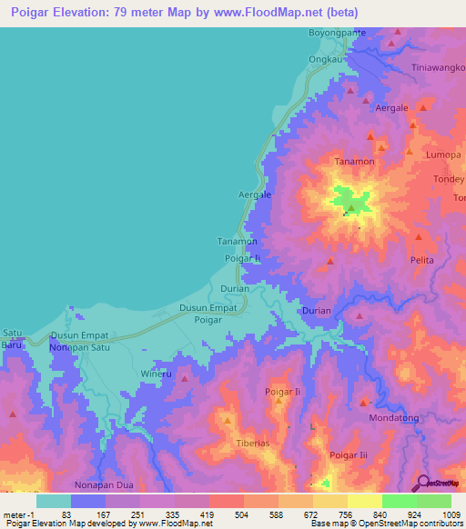 Poigar,Indonesia Elevation Map