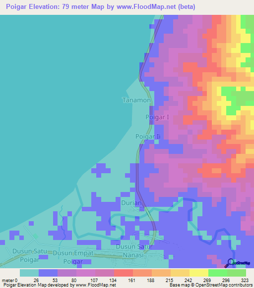 Poigar,Indonesia Elevation Map