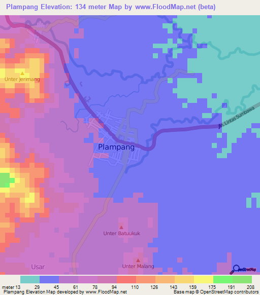 Plampang,Indonesia Elevation Map