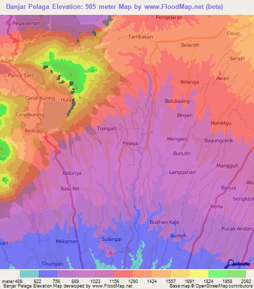 Banjar Pelaga,Indonesia Elevation Map