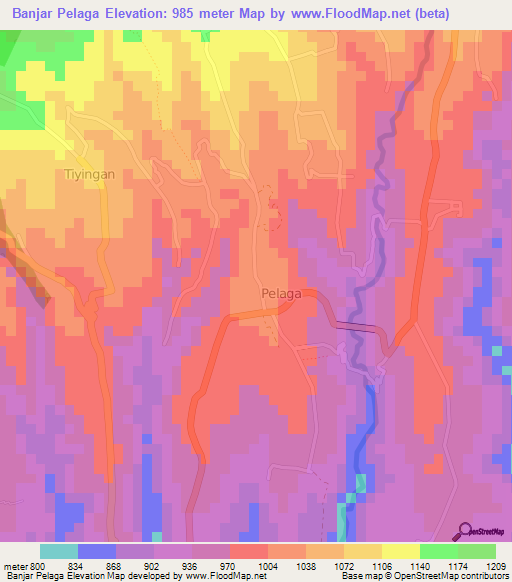 Banjar Pelaga,Indonesia Elevation Map