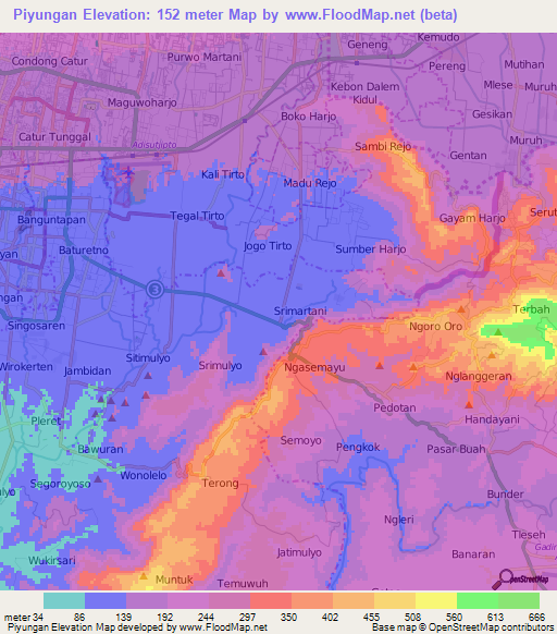 Piyungan,Indonesia Elevation Map