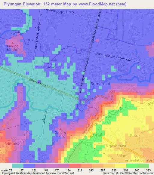 Piyungan,Indonesia Elevation Map