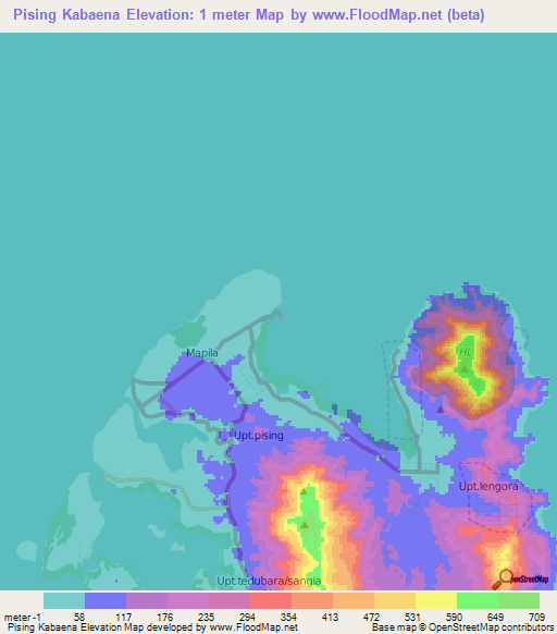 Pising Kabaena,Indonesia Elevation Map