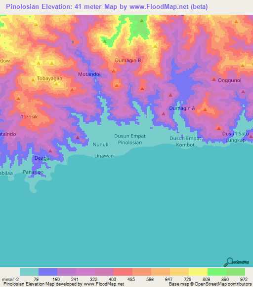 Pinolosian,Indonesia Elevation Map