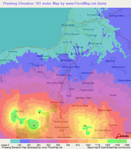 Pineleng,Indonesia Elevation Map