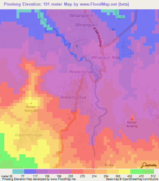 Pineleng,Indonesia Elevation Map