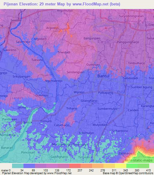 Pijenan,Indonesia Elevation Map