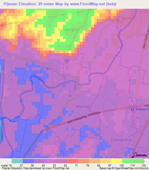 Pijenan,Indonesia Elevation Map
