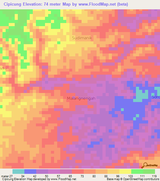 Cipicung,Indonesia Elevation Map