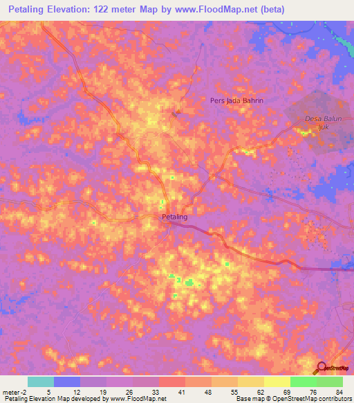 Petaling,Indonesia Elevation Map