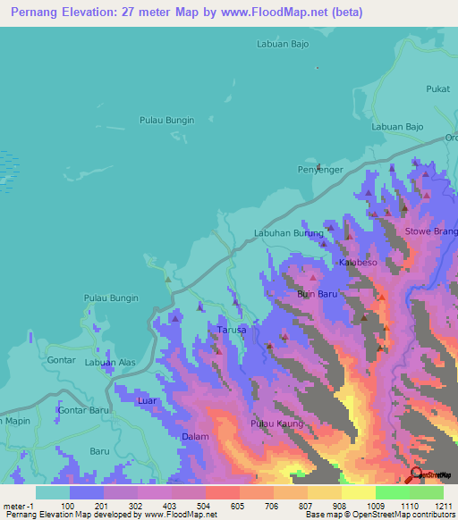 Pernang,Indonesia Elevation Map