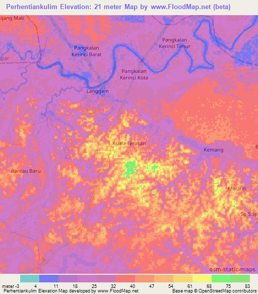 Perhentiankulim,Indonesia Elevation Map