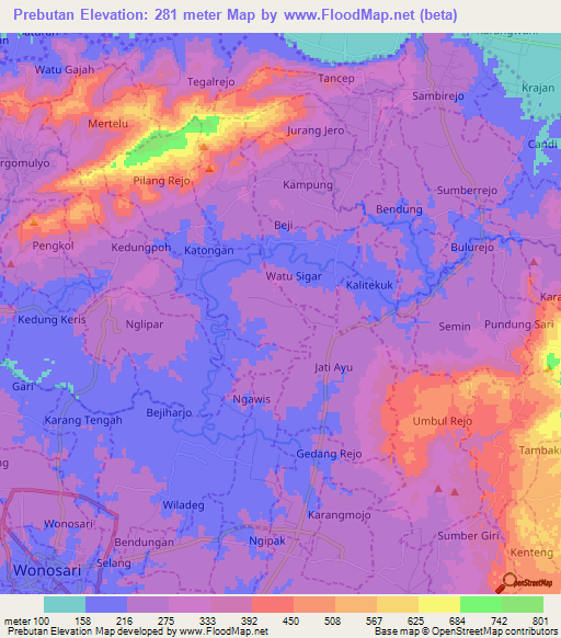Prebutan,Indonesia Elevation Map