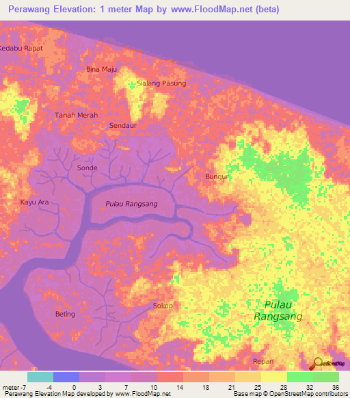 Perawang,Indonesia Elevation Map