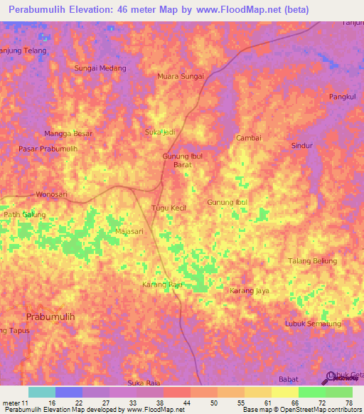 Perabumulih,Indonesia Elevation Map