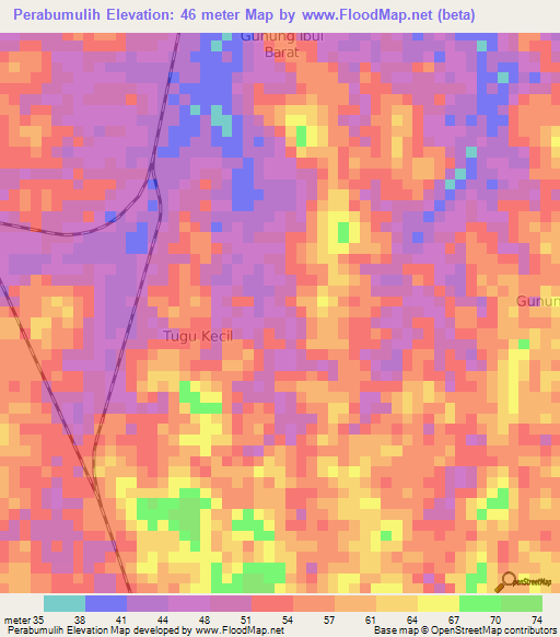 Perabumulih,Indonesia Elevation Map